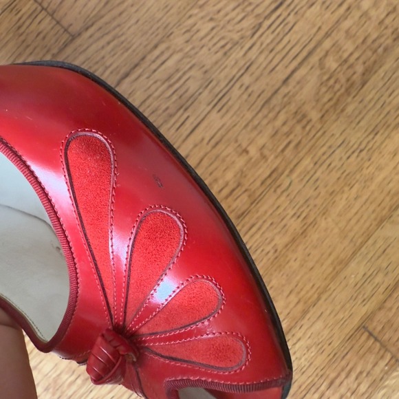 Marc Jacobs Red Patent Leather Peep Toe Bow Stiletto Heels Women's Shoes - Picture 9 of 11